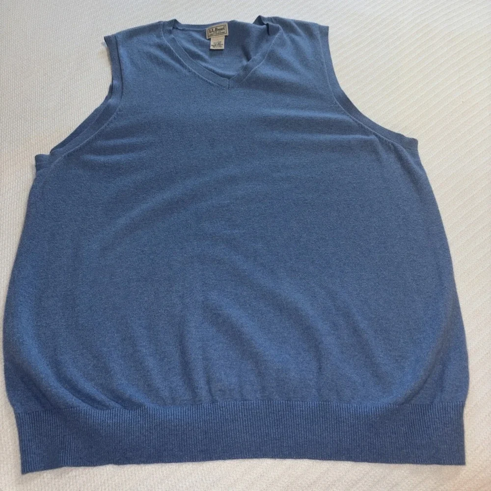 LL Bean Sweater Vest Mens 2XL Blue Cotton Cashmere Blend Preppy Office